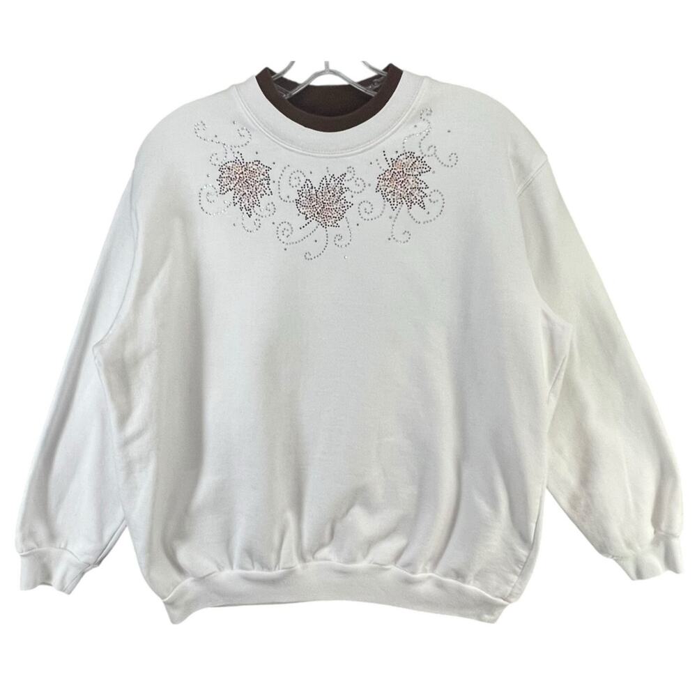 Morning Sun Top Stitch Y2K Sweatshirt Petite M Beaded Fall Leaves Granny Cottage